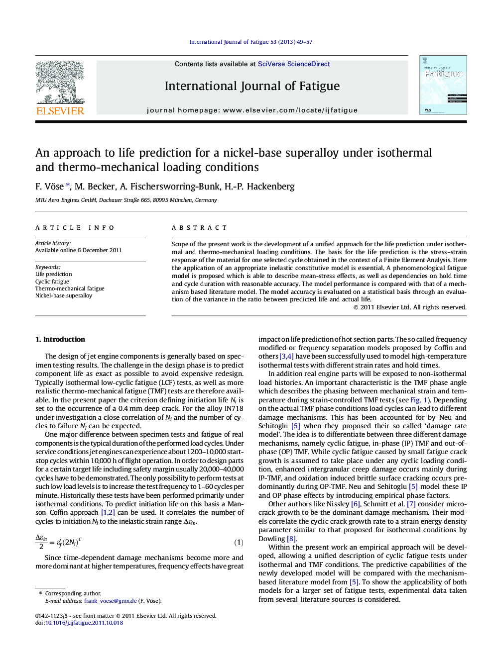 An approach to life prediction for a nickel-base superalloy under isothermal and thermo-mechanical loading conditions