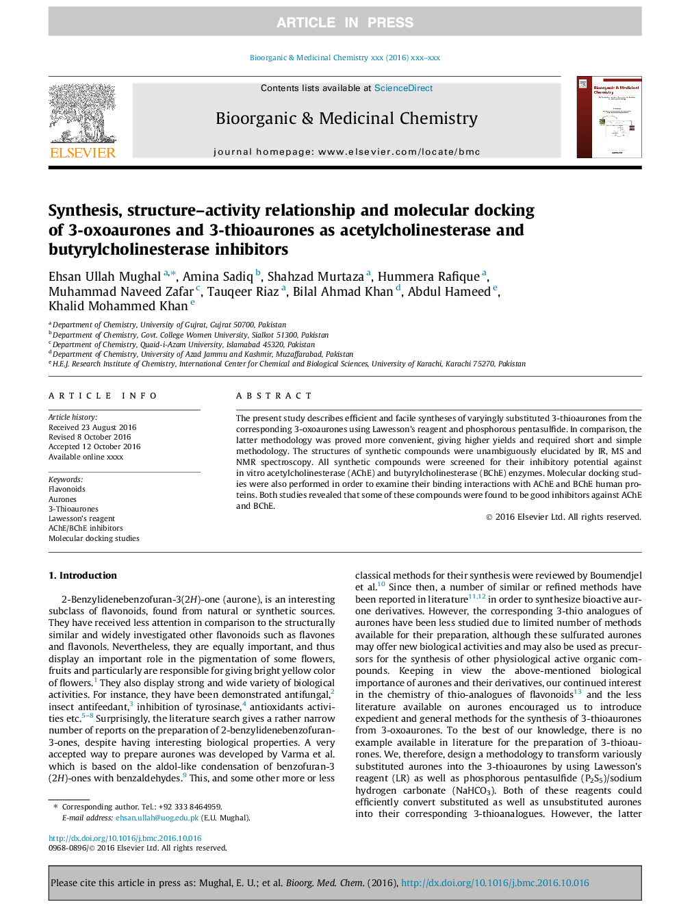 Synthesis, structure-activity relationship and molecular docking of 3-oxoaurones and 3-thioaurones as acetylcholinesterase and butyrylcholinesterase inhibitors