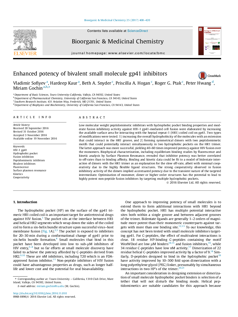 Enhanced potency of bivalent small molecule gp41 inhibitors