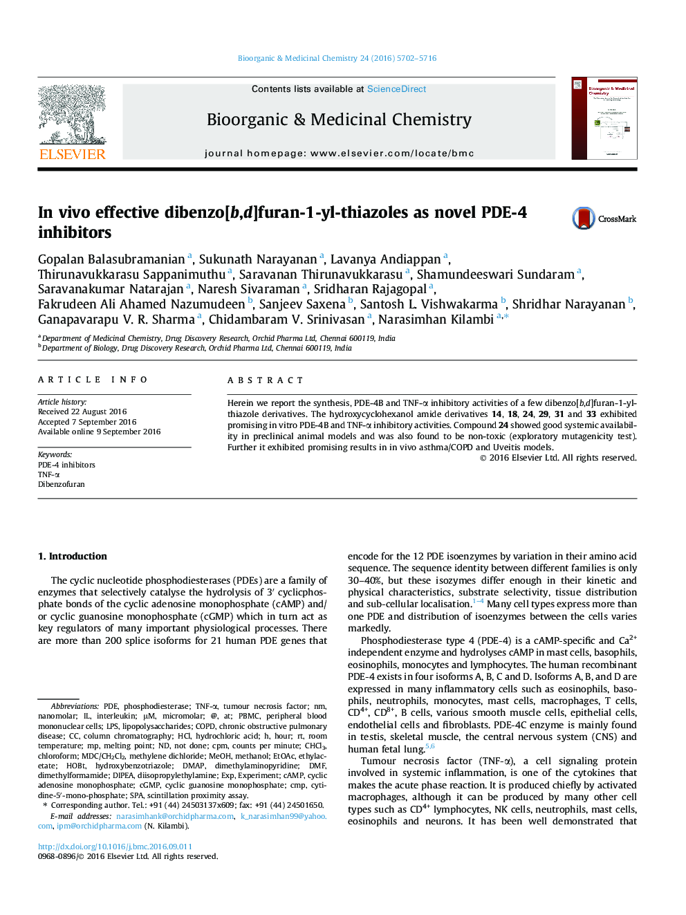 In vivo effective dibenzo[b,d]furan-1-yl-thiazoles as novel PDE-4 inhibitors