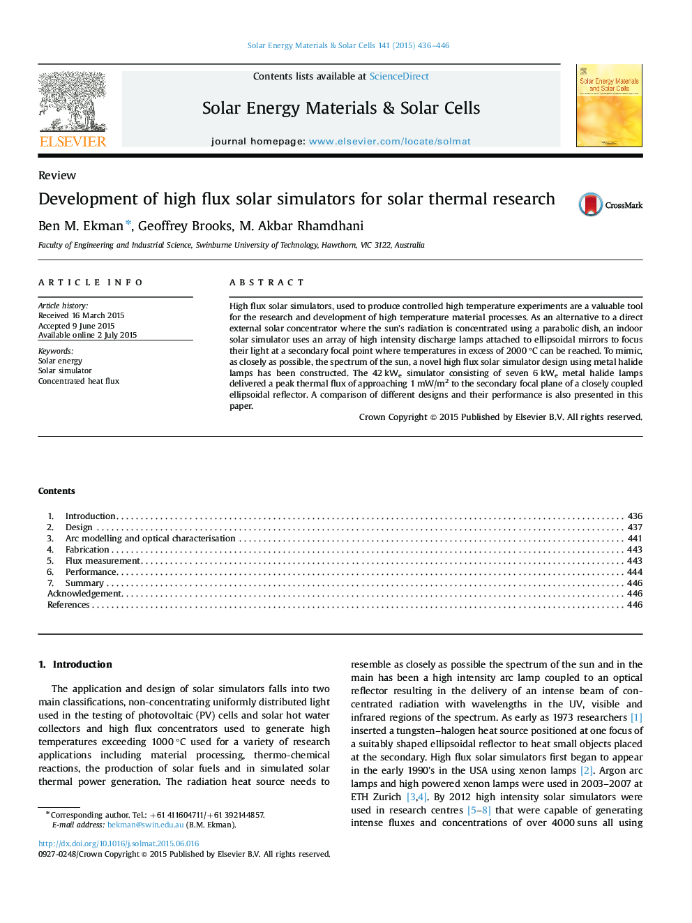 Development of high flux solar simulators for solar thermal research