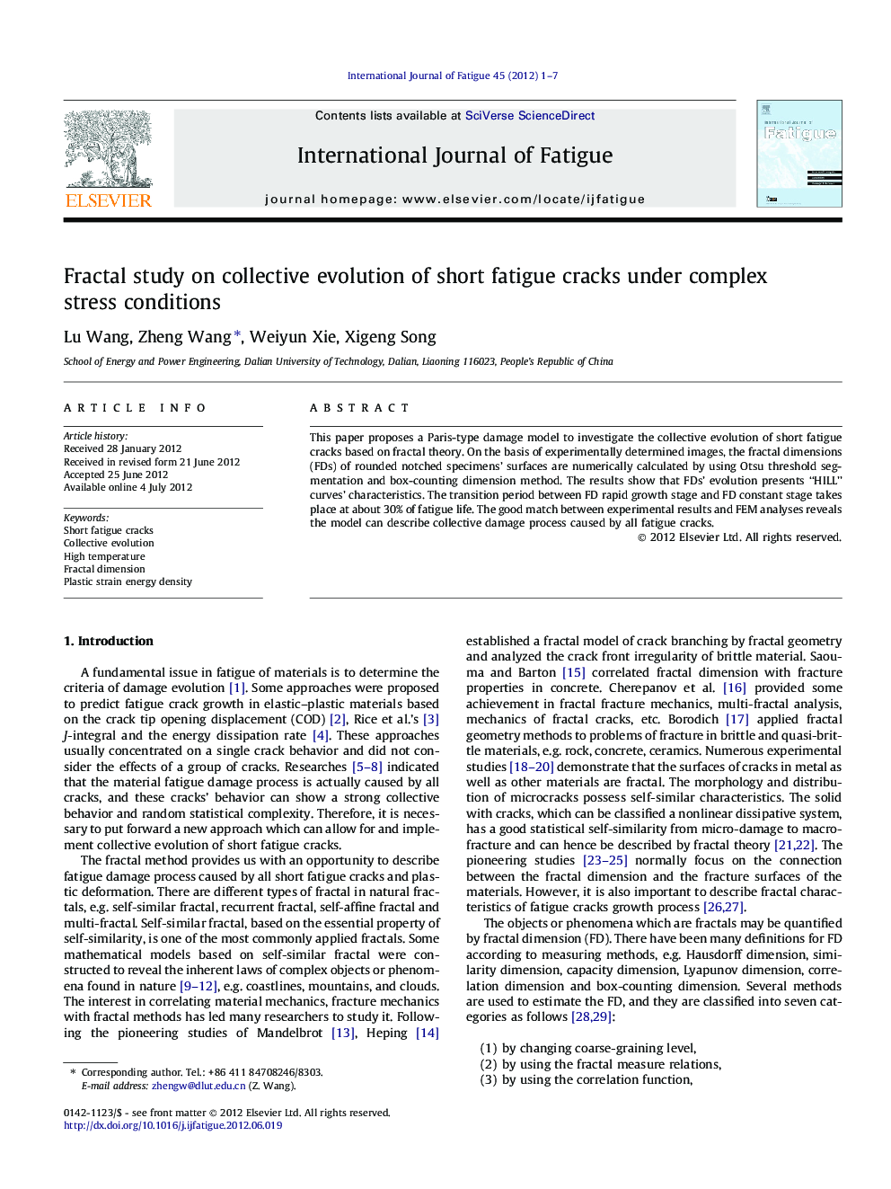 Fractal study on collective evolution of short fatigue cracks under complex stress conditions