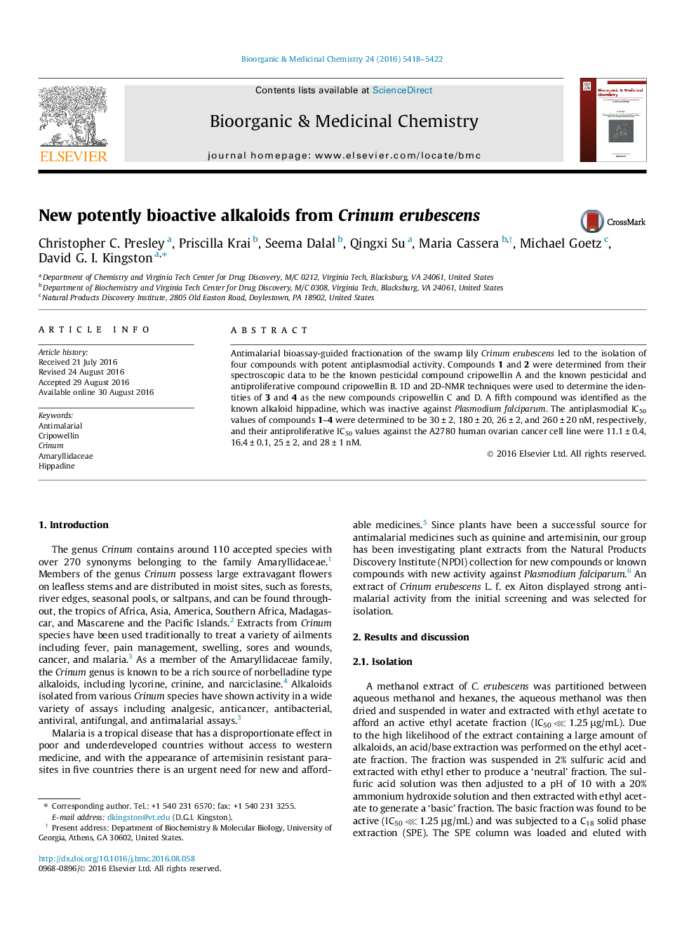 New potently bioactive alkaloids from Crinum erubescens