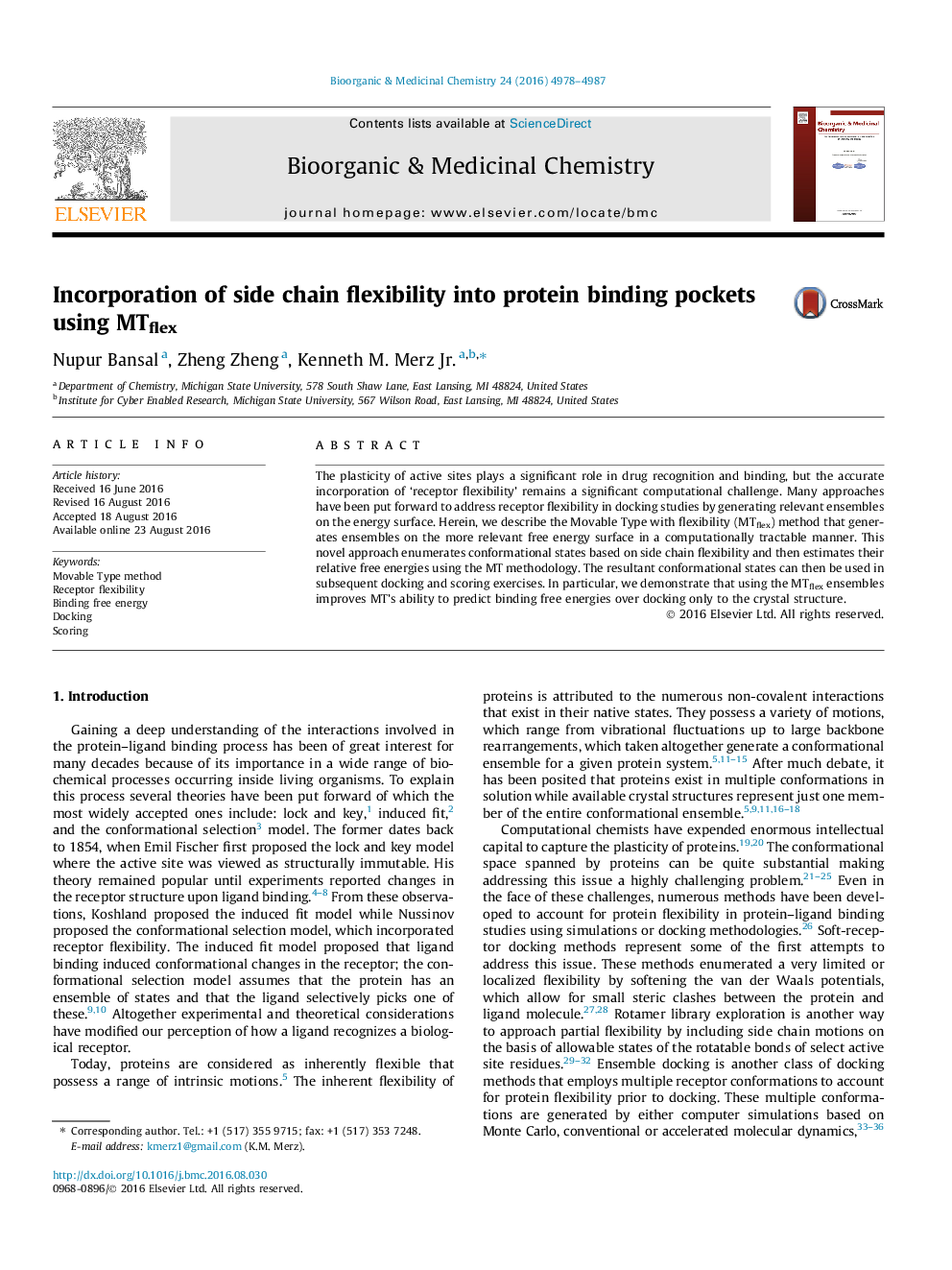 Incorporation of side chain flexibility into protein binding pockets using MTflex