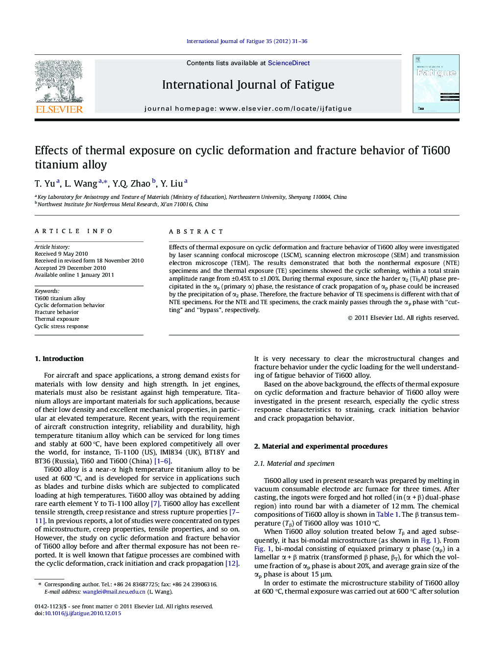 Effects of thermal exposure on cyclic deformation and fracture behavior of Ti600 titanium alloy