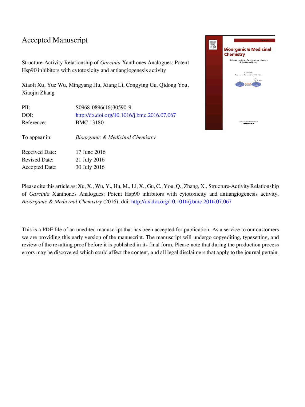 Structure-activity relationship of Garcinia xanthones analogues: Potent Hsp90 inhibitors with cytotoxicity and antiangiogenesis activity