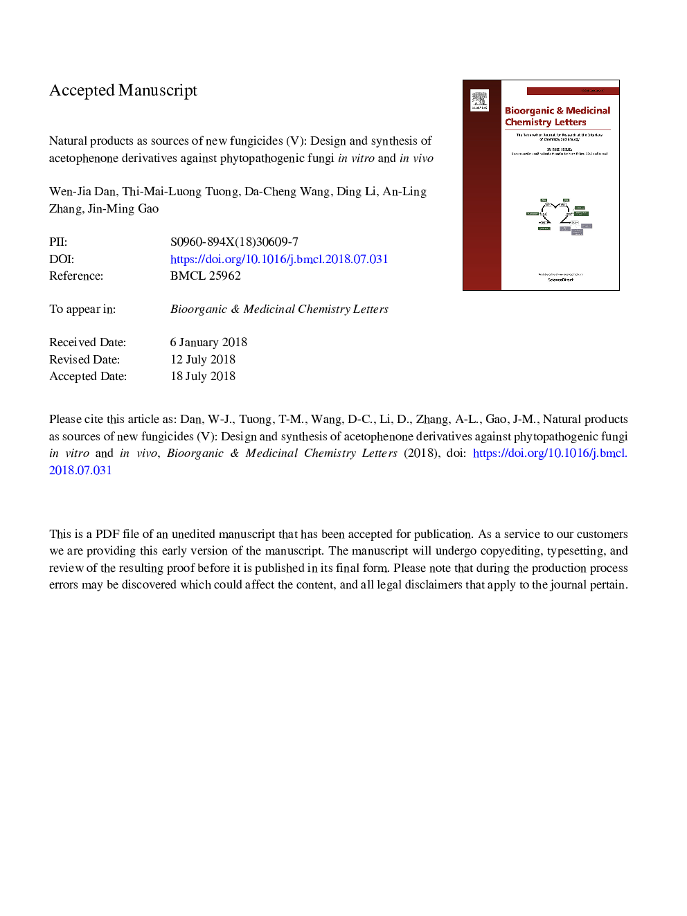 Natural products as sources of new fungicides (V): Design and synthesis of acetophenone derivatives against phytopathogenic fungi in vitro and in vivo