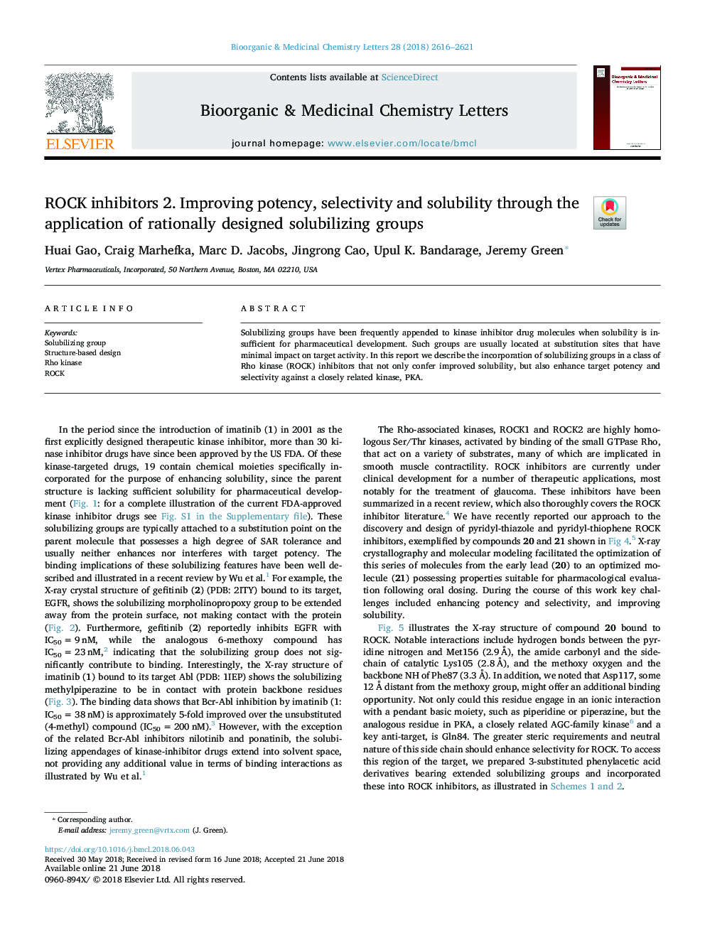 ROCK inhibitors 2. Improving potency, selectivity and solubility through the application of rationally designed solubilizing groups