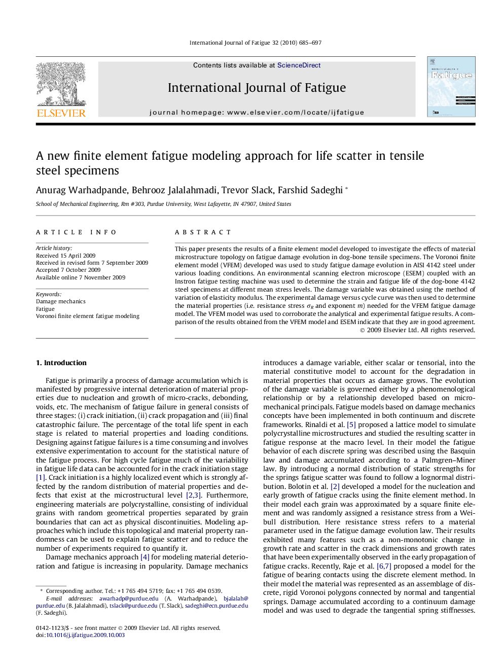 A new finite element fatigue modeling approach for life scatter in tensile steel specimens
