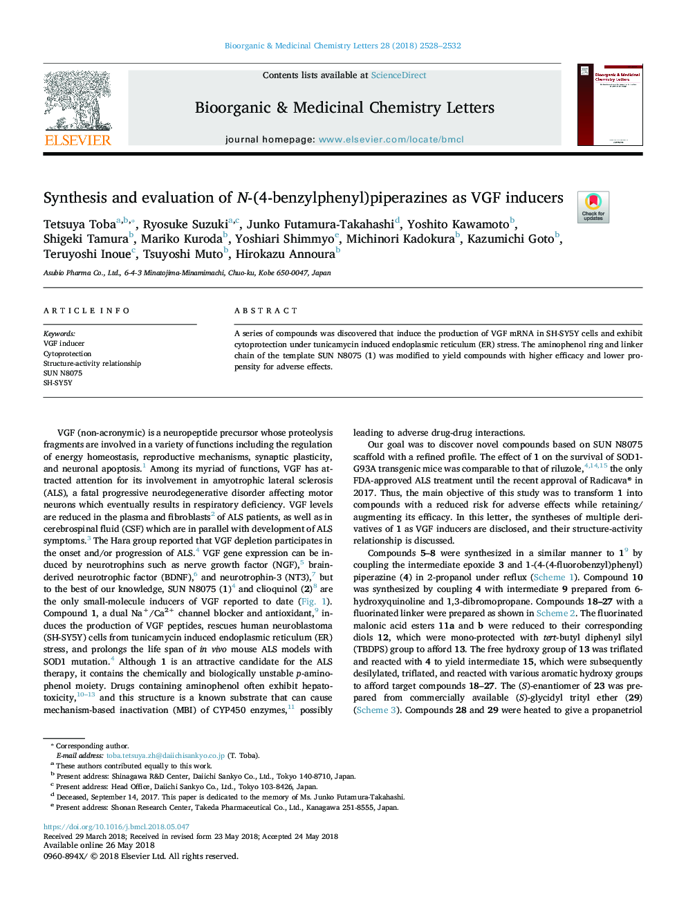 Synthesis and evaluation of N-(4-benzylphenyl)piperazines as VGF inducers