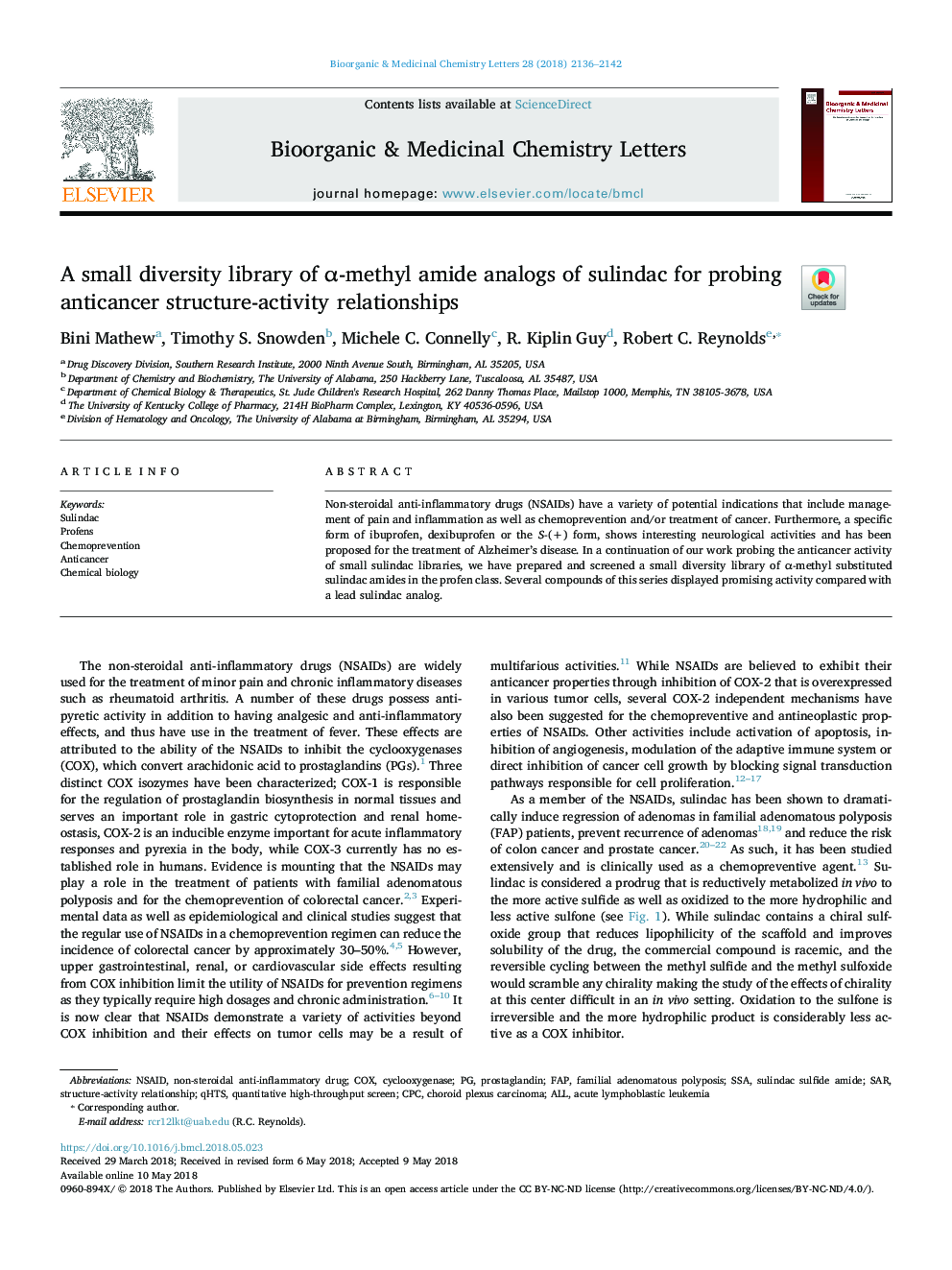 A small diversity library of Î±-methyl amide analogs of sulindac for probing anticancer structure-activity relationships