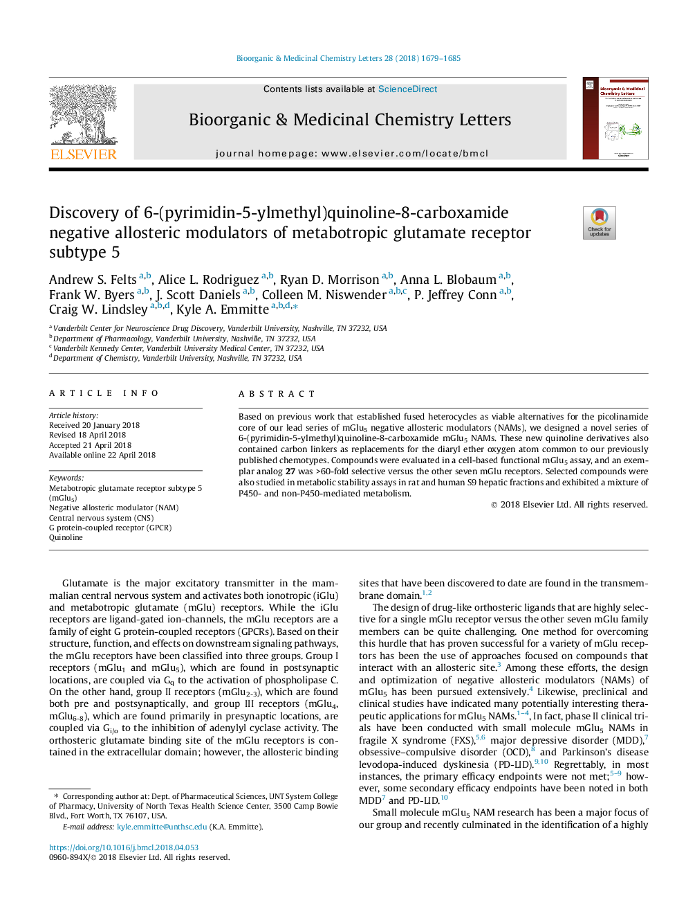 Discovery of 6-(pyrimidin-5-ylmethyl)quinoline-8-carboxamide negative allosteric modulators of metabotropic glutamate receptor subtype 5