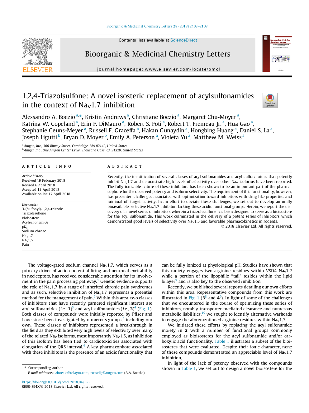 1,2,4-Triazolsulfone: A novel isosteric replacement of acylsulfonamides in the context of NaV1.7 inhibition