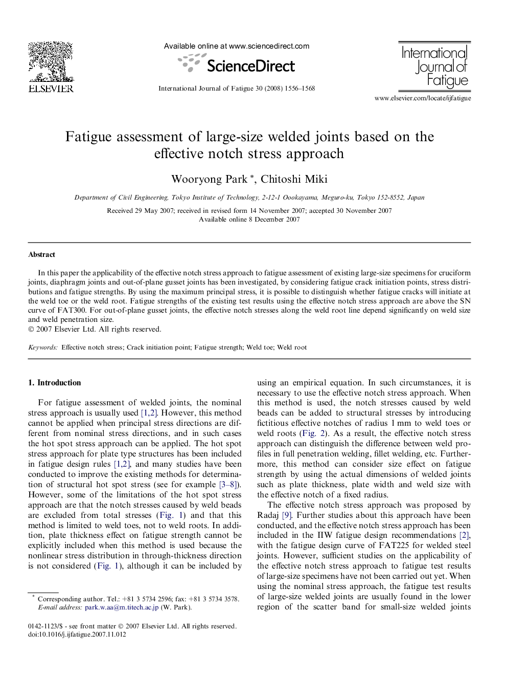 Fatigue assessment of large-size welded joints based on the effective notch stress approach