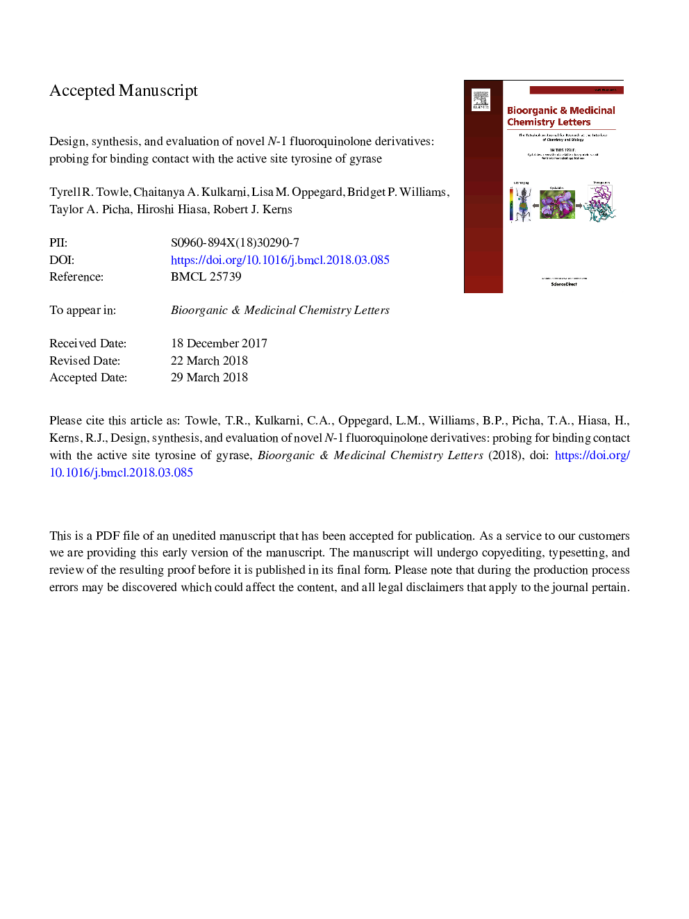 Design, synthesis, and evaluation of novel N-1 fluoroquinolone derivatives: Probing for binding contact with the active site tyrosine of gyrase