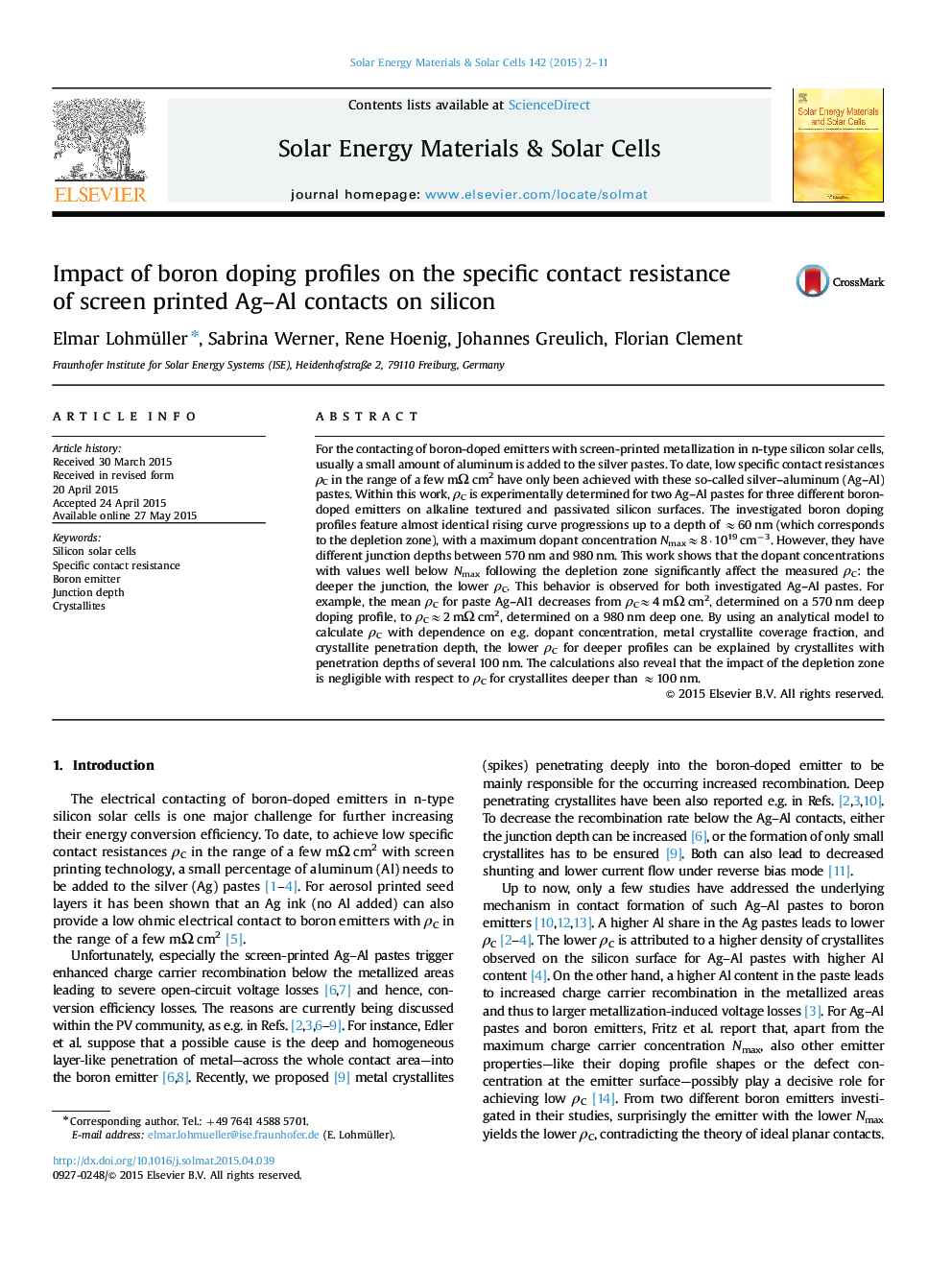 Impact of boron doping profiles on the specific contact resistance of screen printed Ag–Al contacts on silicon