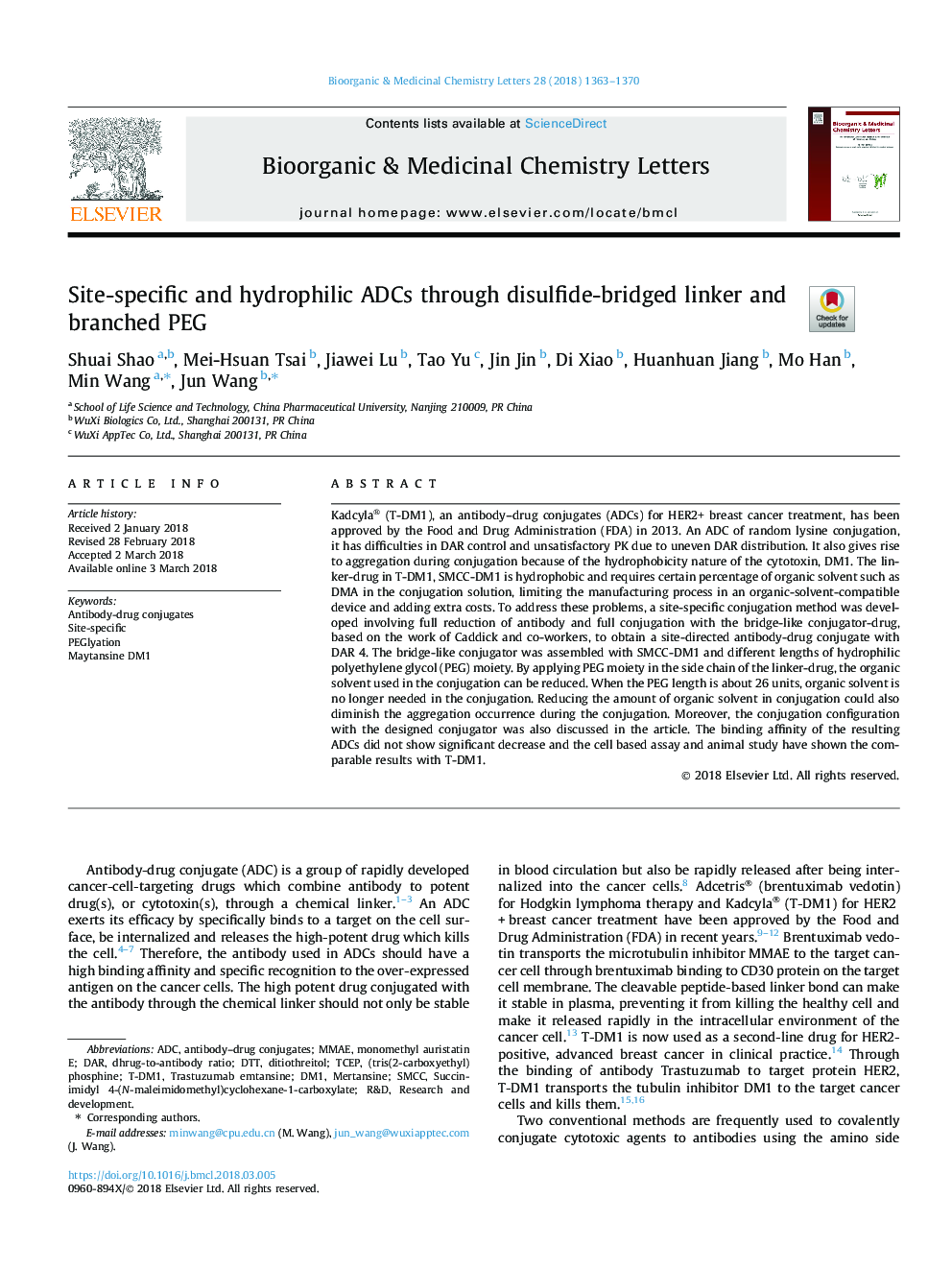 Site-specific and hydrophilic ADCs through disulfide-bridged linker and branched PEG