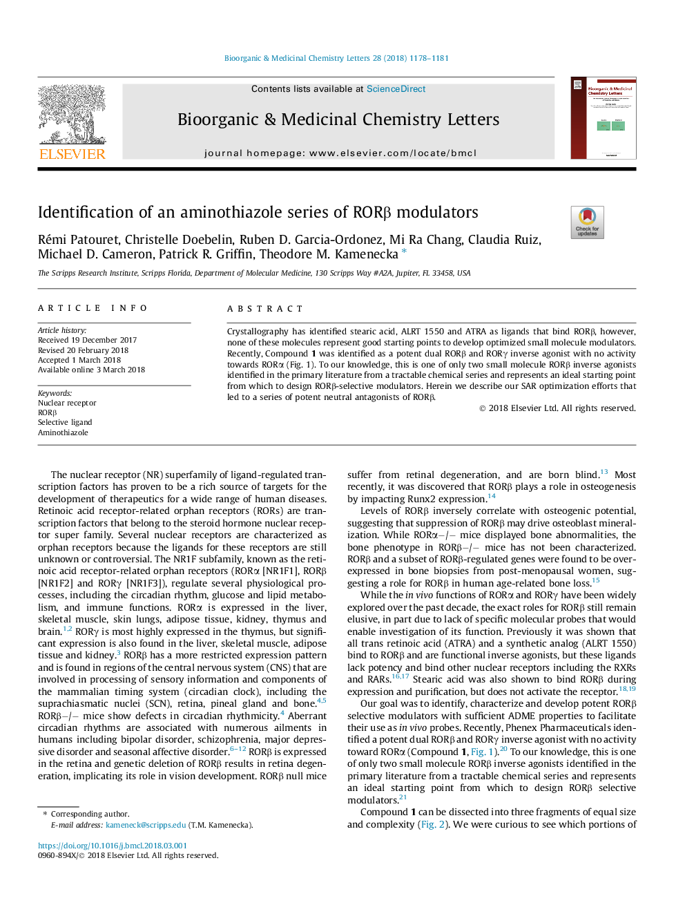 Identification of an aminothiazole series of RORÎ² modulators