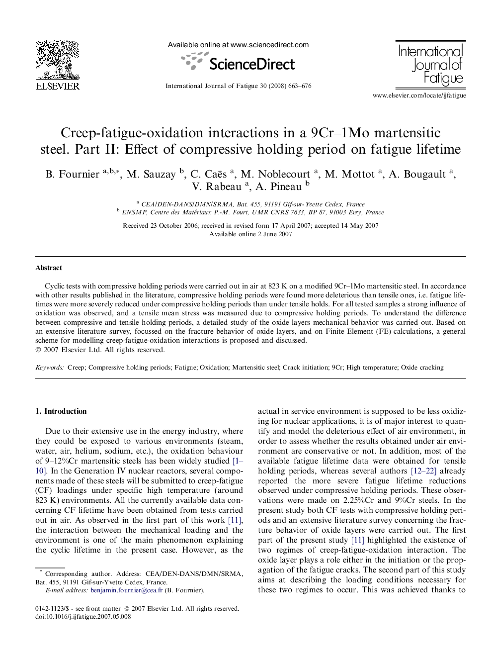 Creep-fatigue-oxidation interactions in a 9Cr–1Mo martensitic steel. Part II: Effect of compressive holding period on fatigue lifetime