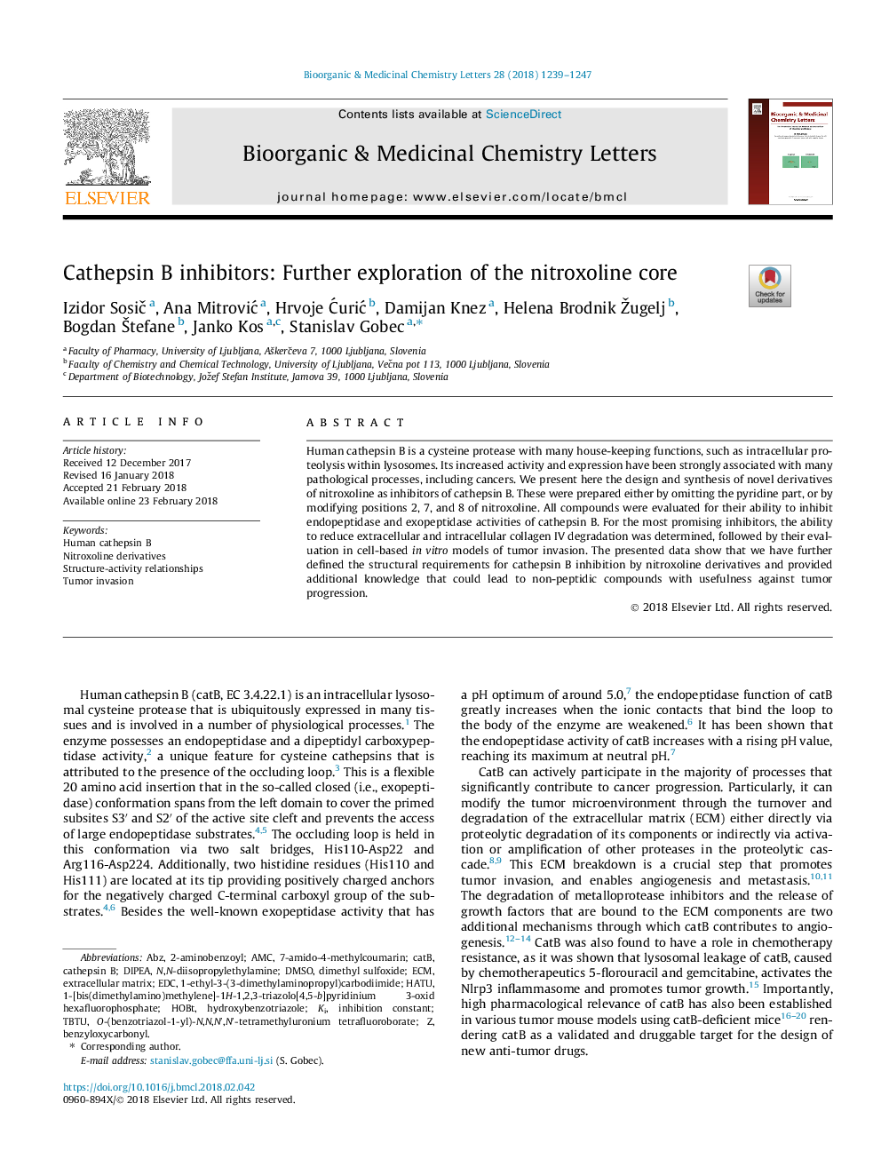 Cathepsin B inhibitors: Further exploration of the nitroxoline core