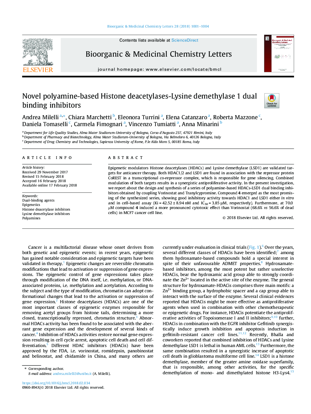 هیستون دیازتیلاس-لیزین دیمیلااز 1 و مهار کننده های اتصال دوگانه مبتنی بر پلی آمین 