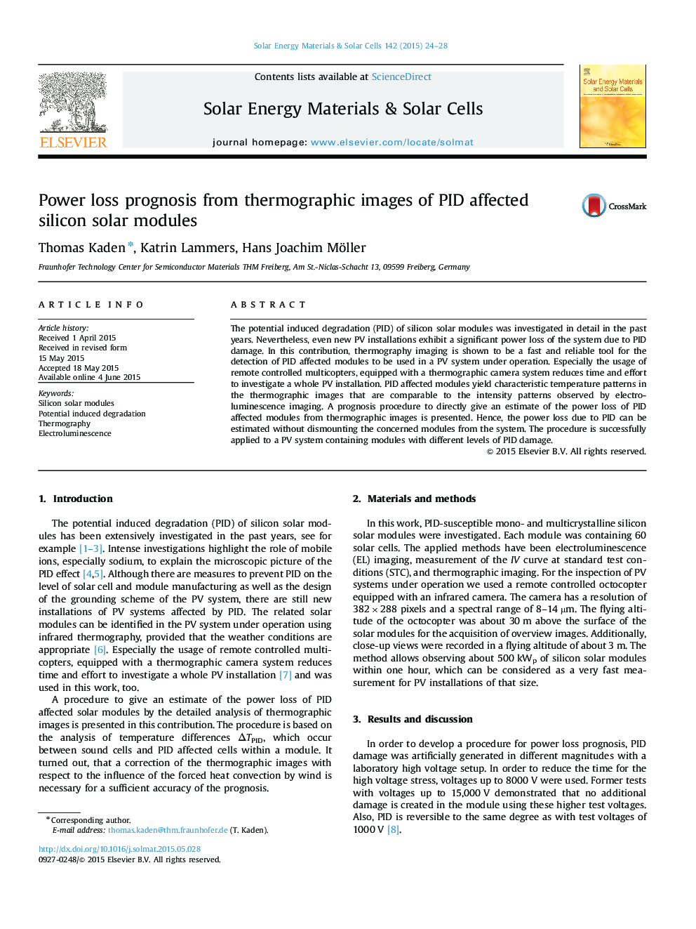 Power loss prognosis from thermographic images of PID affected silicon solar modules