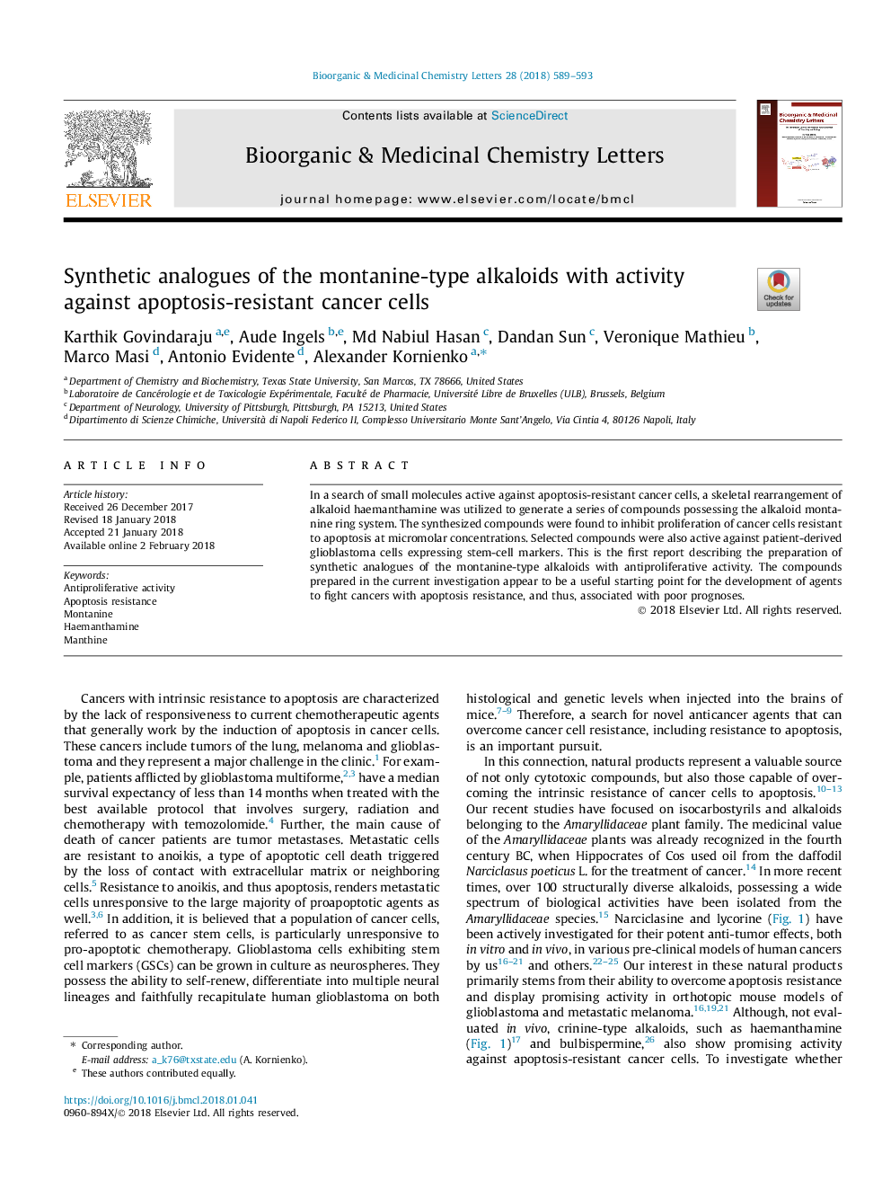 Synthetic analogues of the montanine-type alkaloids with activity against apoptosis-resistant cancer cells