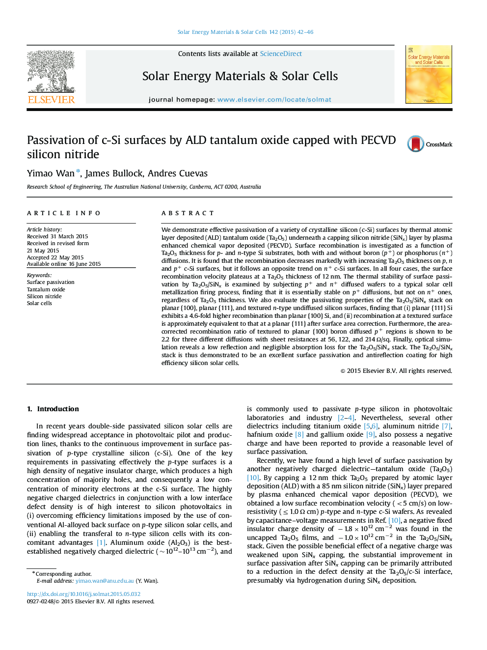 Passivation of c-Si surfaces by ALD tantalum oxide capped with PECVD silicon nitride