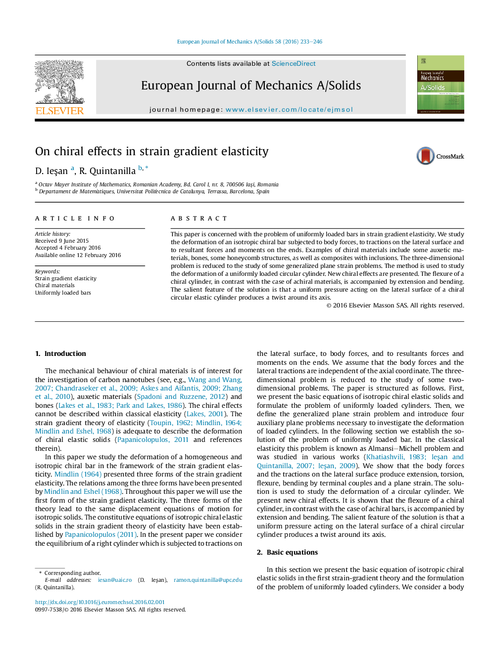 On chiral effects in strain gradient elasticity