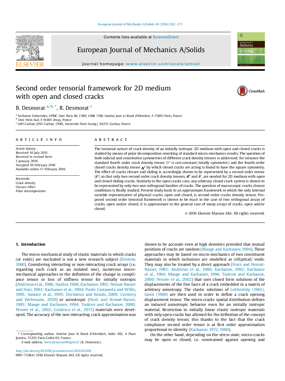 Second order tensorial framework for 2D medium with open and closed cracks