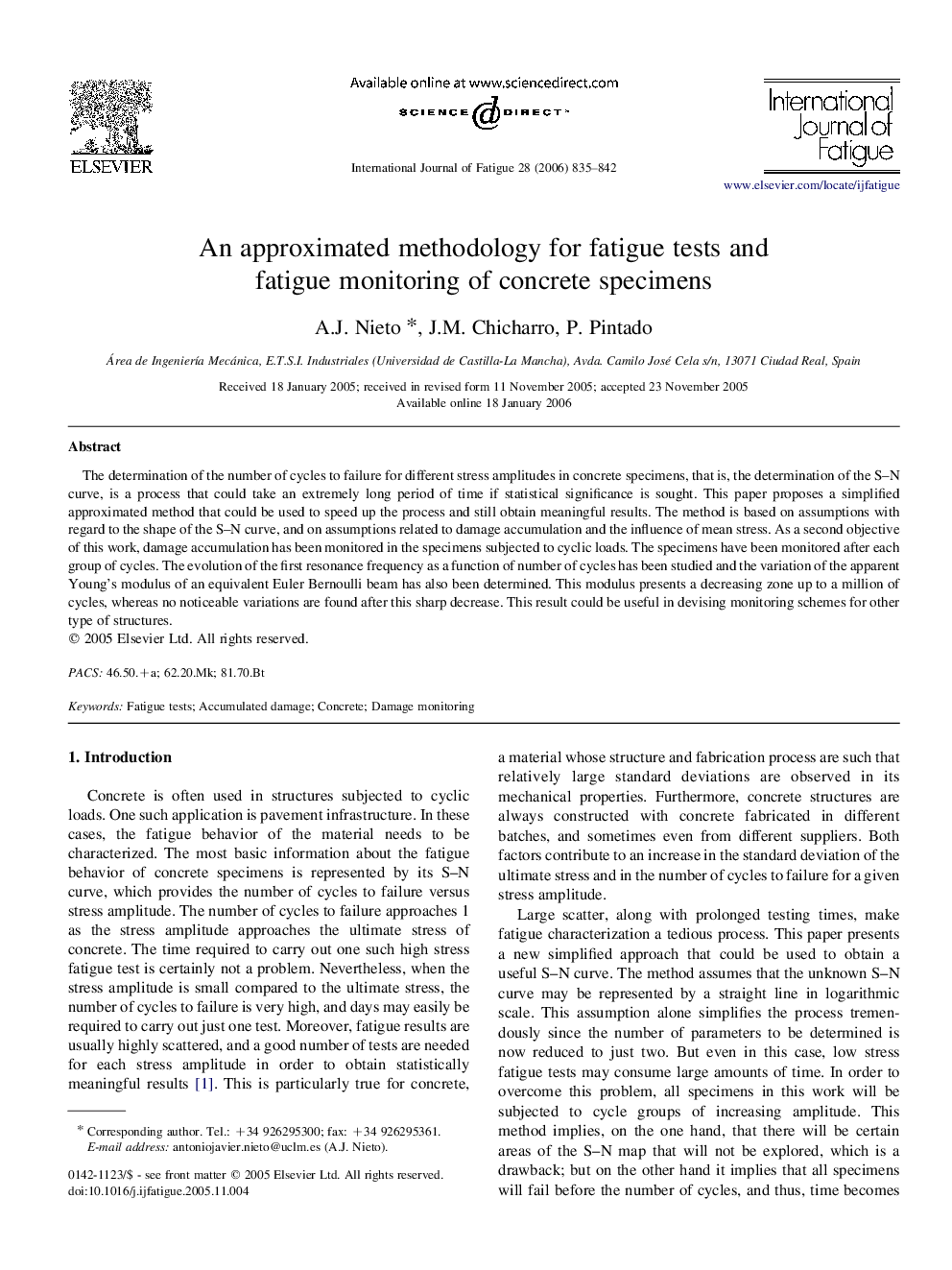 An approximated methodology for fatigue tests and fatigue monitoring of concrete specimens