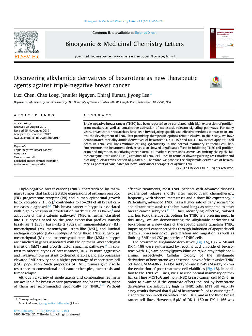 Discovering alkylamide derivatives of bexarotene as new therapeutic agents against triple-negative breast cancer