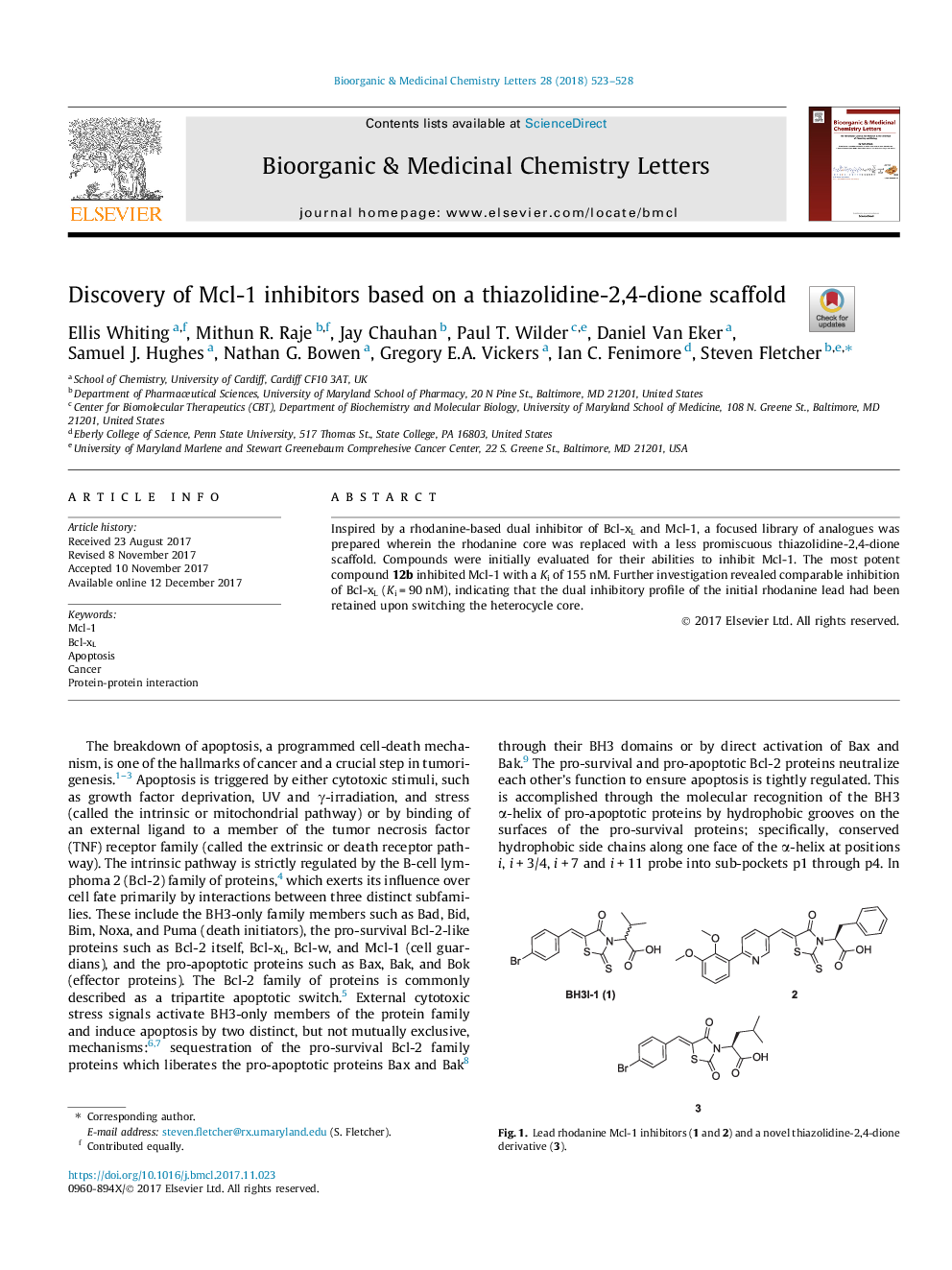 Discovery of Mcl-1 inhibitors based on a thiazolidine-2,4-dione scaffold