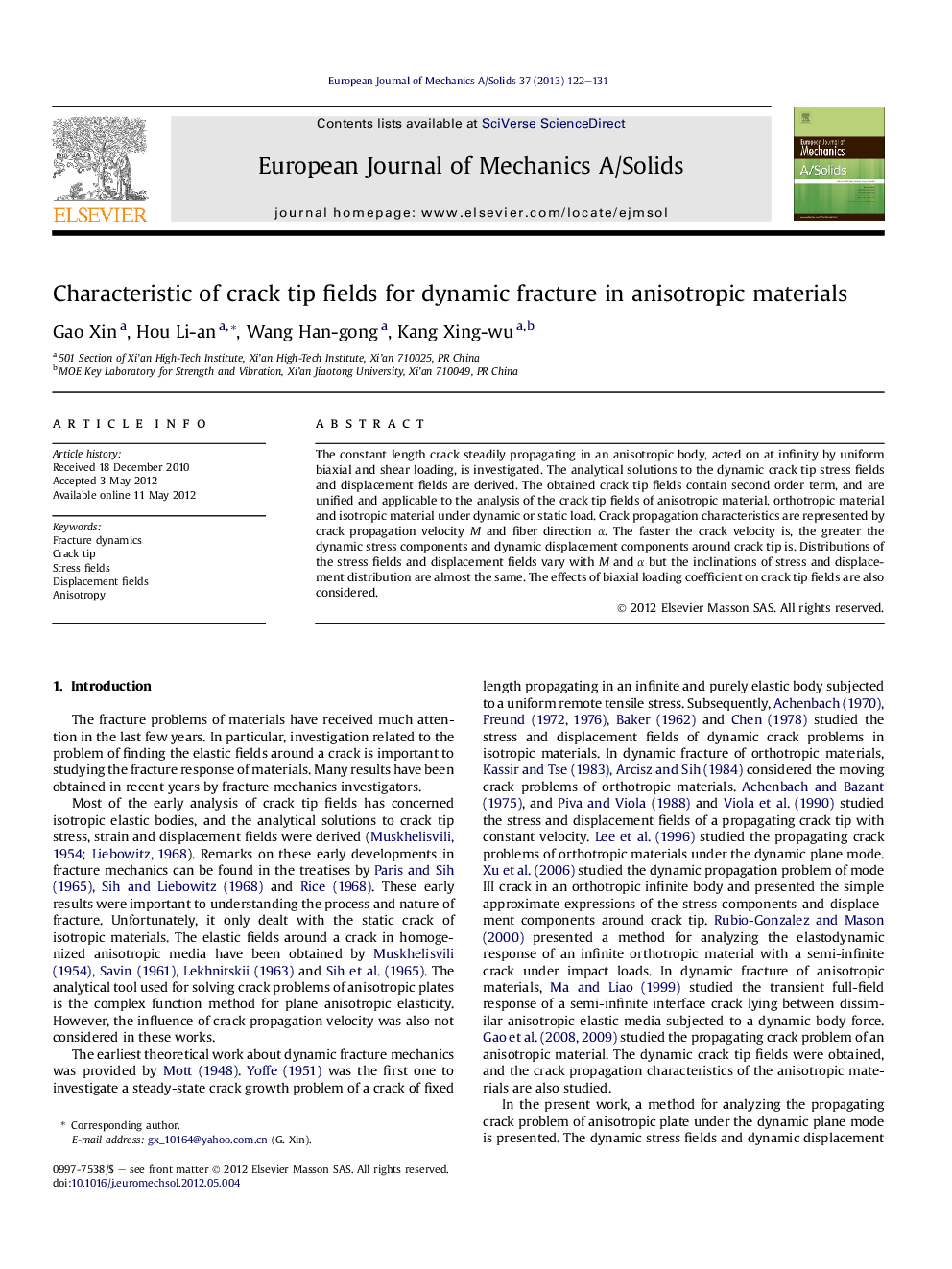 Characteristic of crack tip fields for dynamic fracture in anisotropic materials