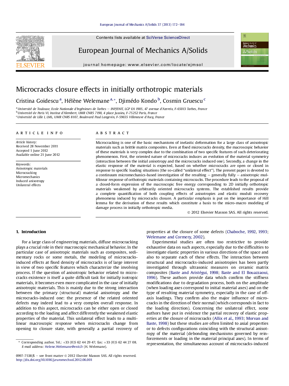 Microcracks closure effects in initially orthotropic materials