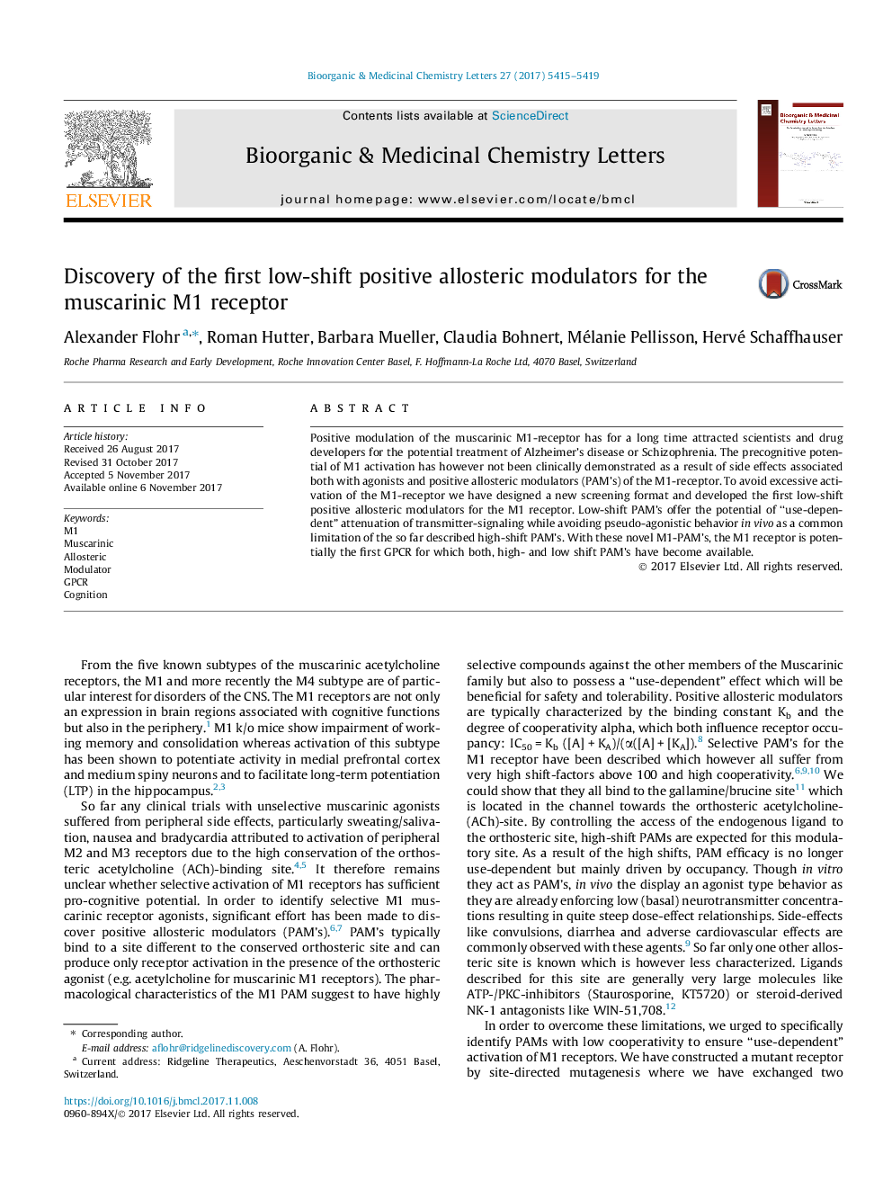 Discovery of the first low-shift positive allosteric modulators for the muscarinic M1 receptor