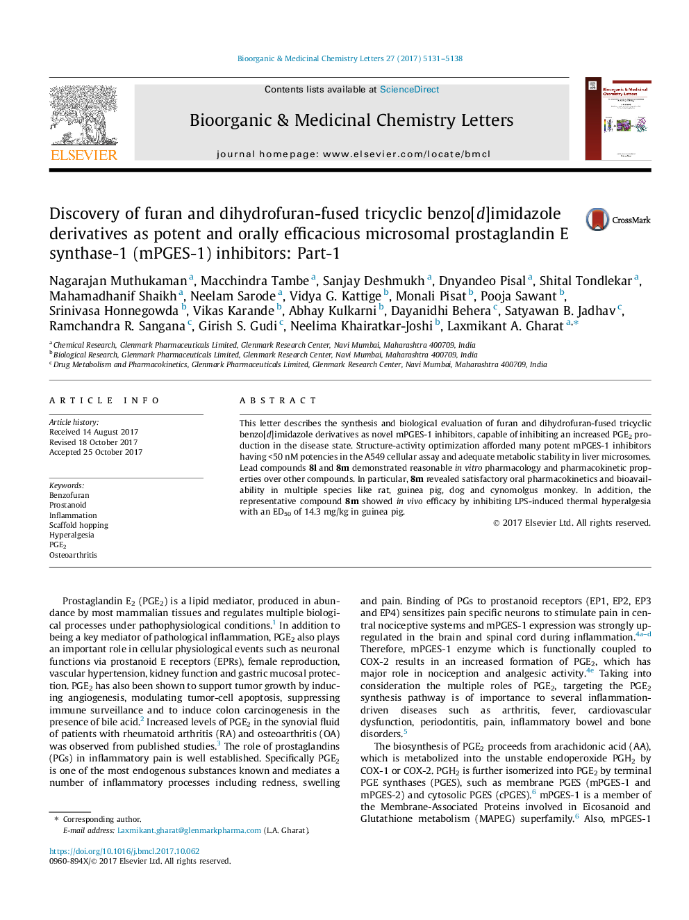 Discovery of furan and dihydrofuran-fused tricyclic benzo[d]imidazole derivatives as potent and orally efficacious microsomal prostaglandin E synthase-1 (mPGES-1) inhibitors: Part-1