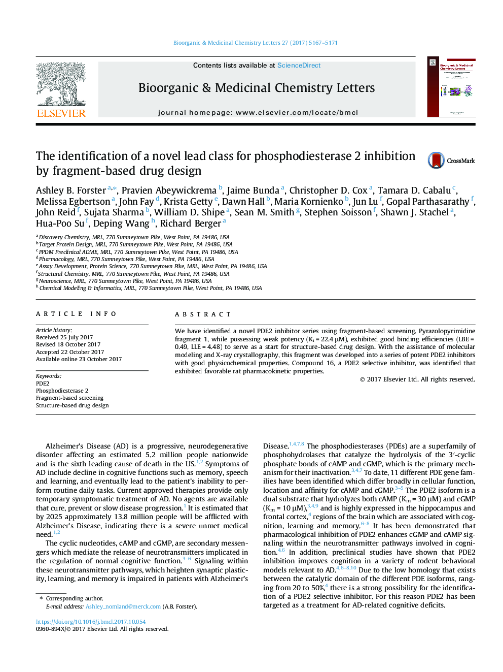 The identification of a novel lead class for phosphodiesterase 2 inhibition by fragment-based drug design