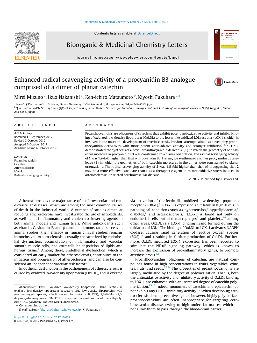 Enhanced radical scavenging activity of a procyanidin B3 analogue comprised of a dimer of planar catechin