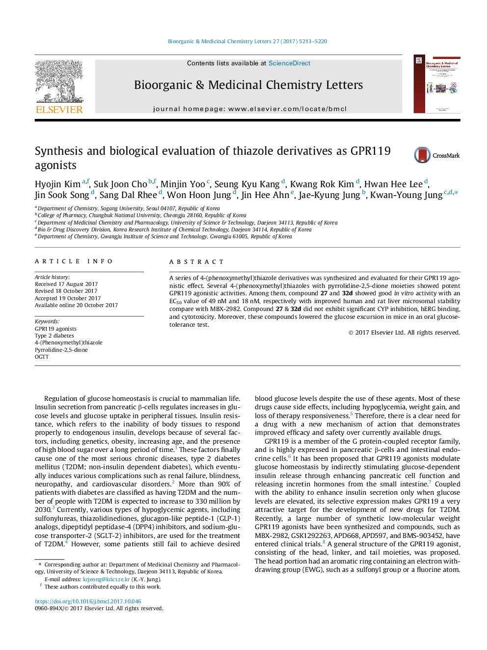 Synthesis and biological evaluation of thiazole derivatives as GPR119 agonists