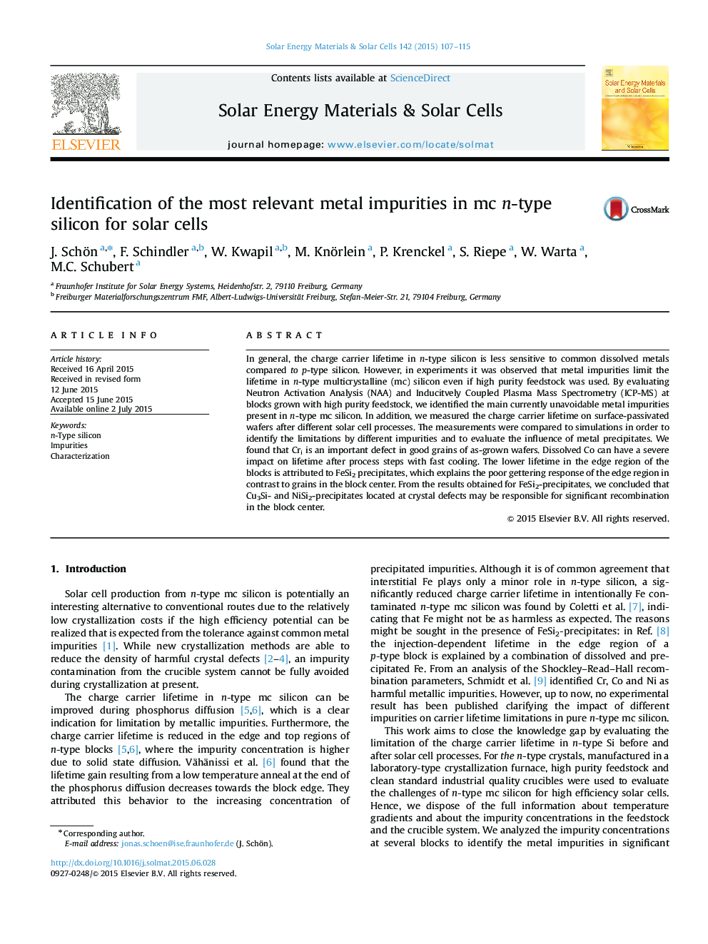 Identification of the most relevant metal impurities in mc n-type silicon for solar cells