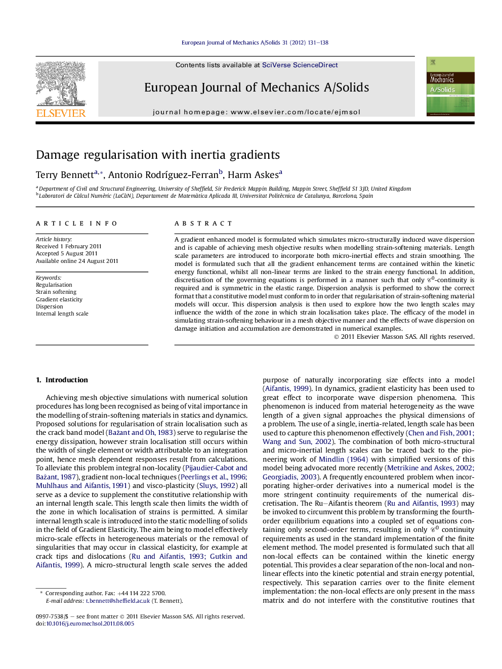 Damage regularisation with inertia gradients