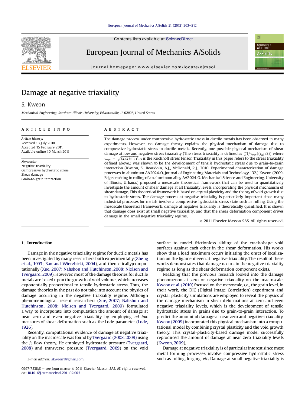 Damage at negative triaxiality