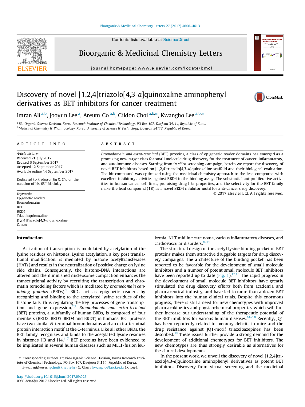 Discovery of novel [1,2,4]triazolo[4,3-a]quinoxaline aminophenyl derivatives as BET inhibitors for cancer treatment