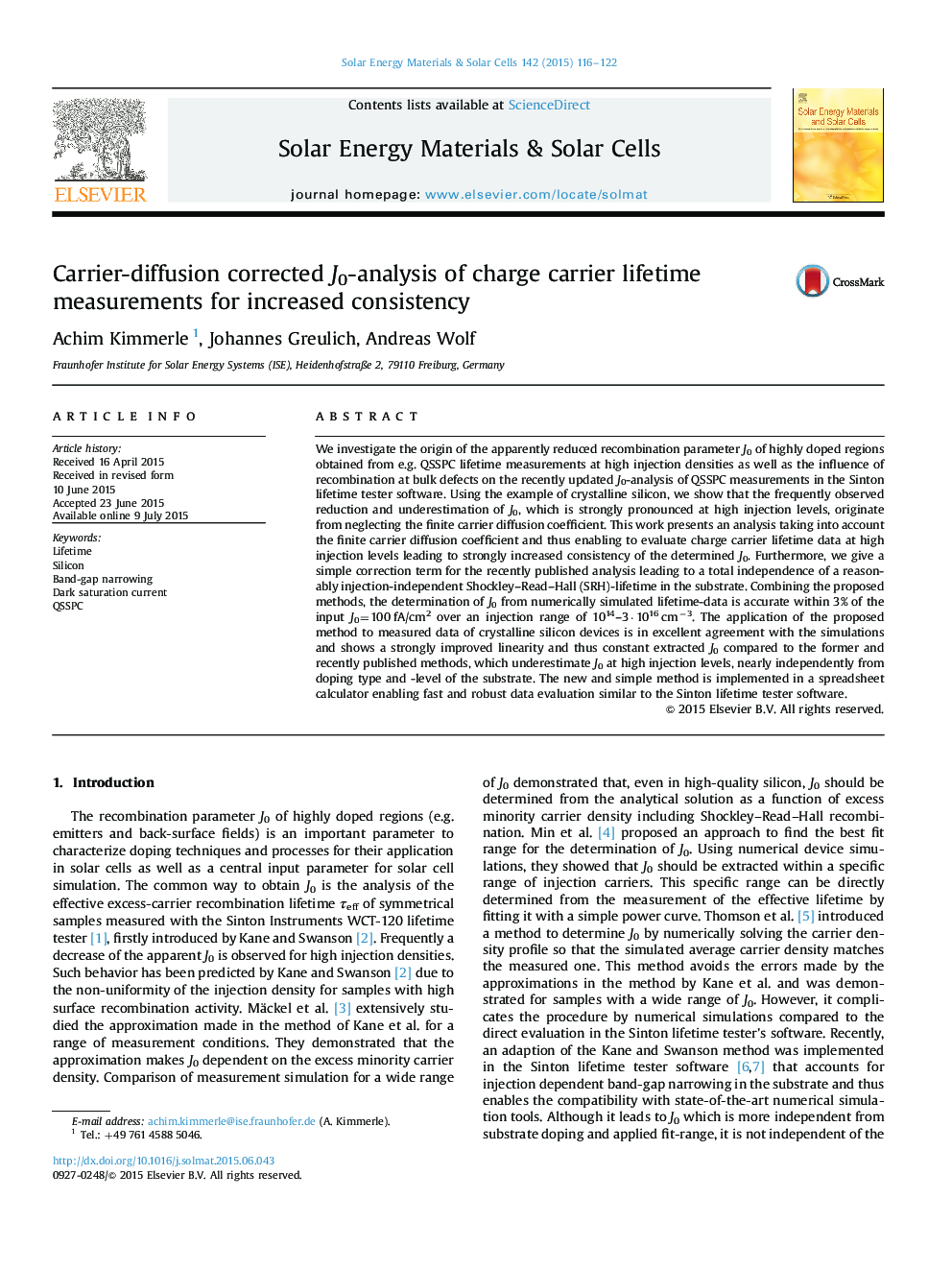 Carrier-diffusion corrected J0-analysis of charge carrier lifetime measurements for increased consistency