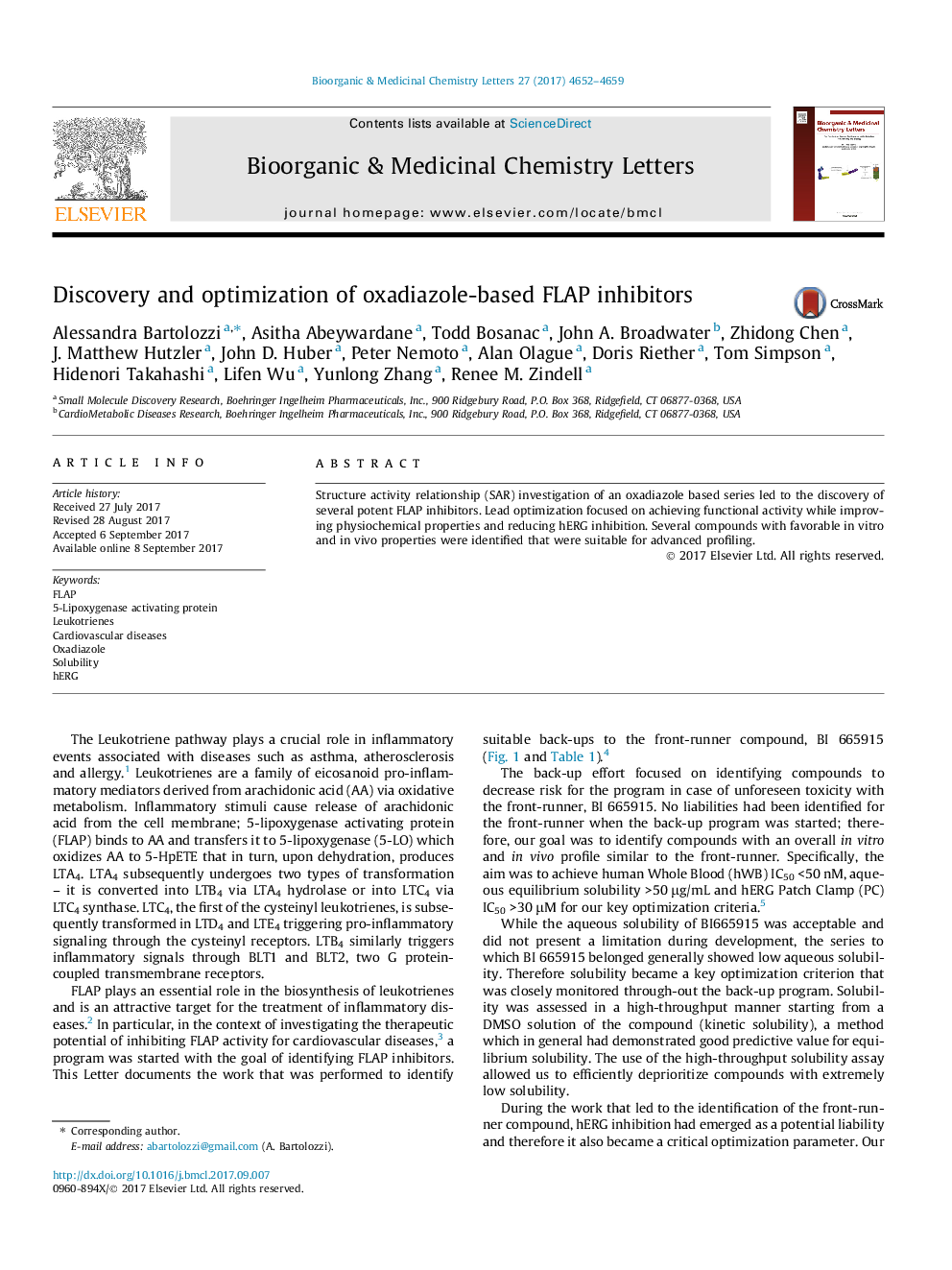 Discovery and optimization of oxadiazole-based FLAP inhibitors