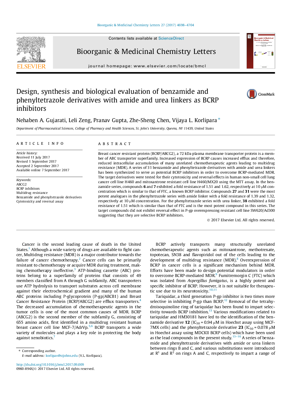 Design, synthesis and biological evaluation of benzamide and phenyltetrazole derivatives with amide and urea linkers as BCRP inhibitors