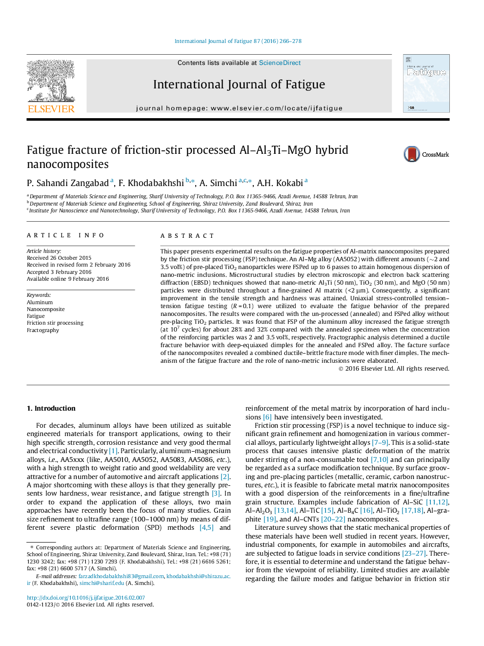 Fatigue fracture of friction-stir processed Al–Al3Ti–MgO hybrid nanocomposites