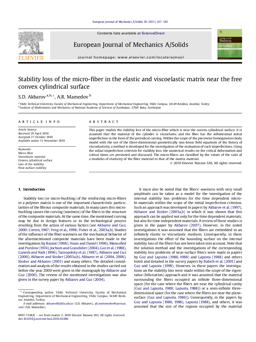 Stability loss of the micro-fiber in the elastic and viscoelastic matrix near the free convex cylindrical surface