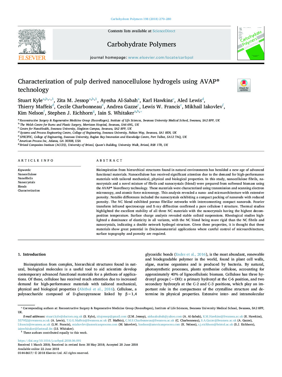 Characterization of pulp derived nanocellulose hydrogels using AVAP® technology